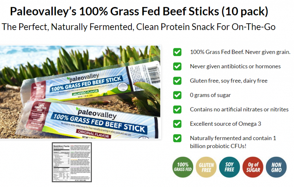 Buy Paleovalley Grass Fed Beef sticks nutrition 